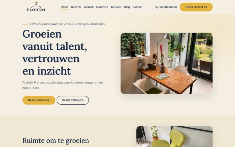 Homepagina van de website van Praktijk Florem